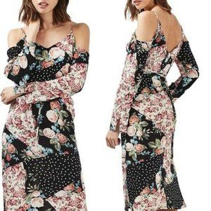 TOPSHOP Cold Shoulder Rose Polka Dot Dress